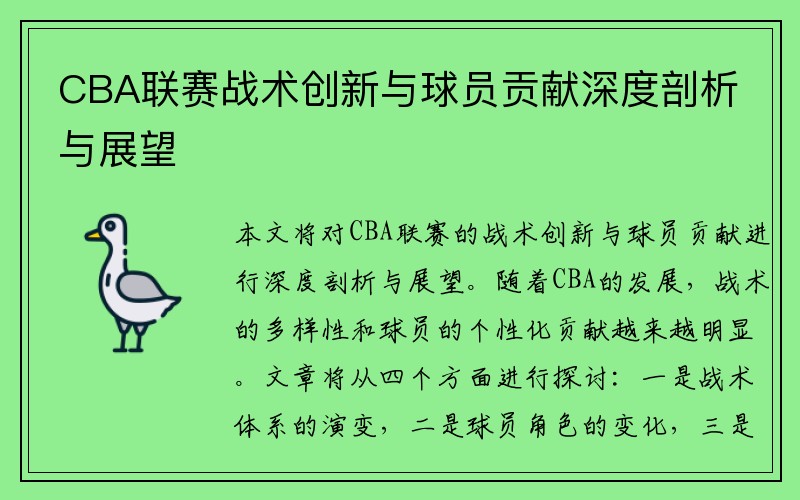 CBA联赛战术创新与球员贡献深度剖析与展望
