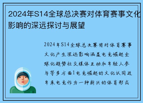 2024年S14全球总决赛对体育赛事文化影响的深远探讨与展望 2024年S14全球总决赛对体育赛事文化影响的深远探讨与展望